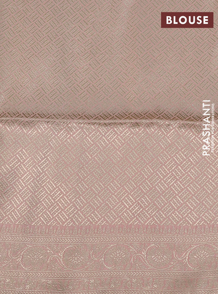 Pure banarasi uppada silk saree peach pink with allover zari woven brocade weaves and zari woven border