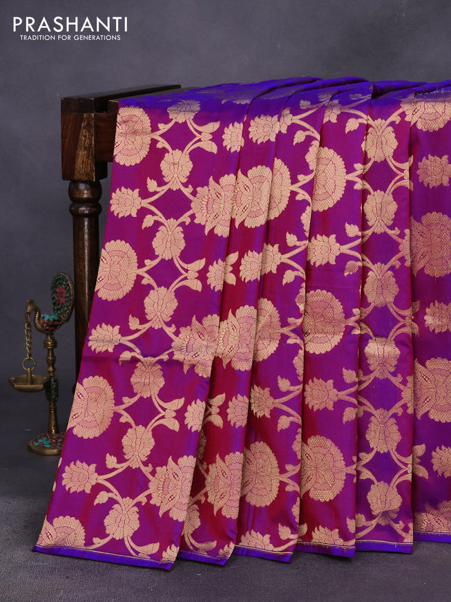 Pure banarasi uppada silk saree dual shade of purple with allover zari weaves in borderless style