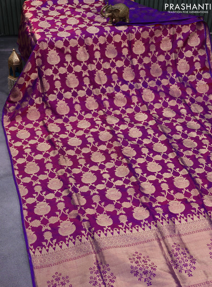 Pure banarasi uppada silk saree dual shade of purple with allover zari weaves in borderless style