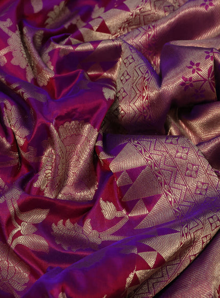 Pure banarasi uppada silk saree dual shade of purple with allover zari weaves in borderless style