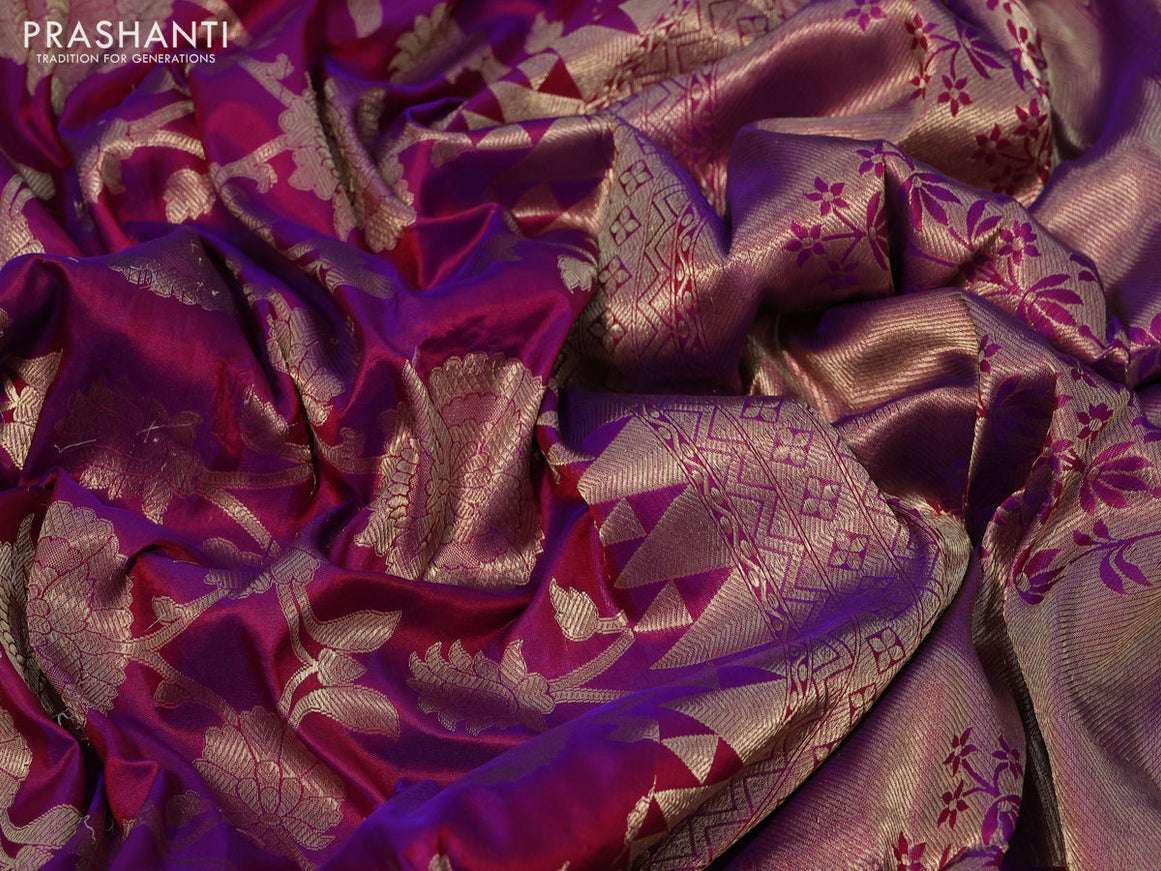 Pure banarasi uppada silk saree dual shade of purple with allover zari weaves in borderless style