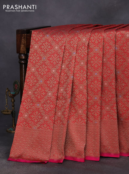 Pure banarasi uppada silk saree red and pink with allover thread & zari woven brocade weaves and woven border