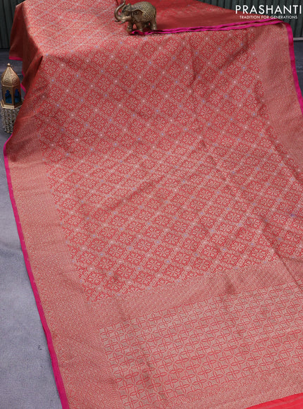 Pure banarasi uppada silk saree red and pink with allover thread & zari woven brocade weaves and woven border