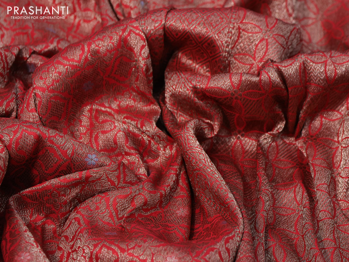 Pure banarasi uppada silk saree red and pink with allover thread & zari woven brocade weaves and woven border