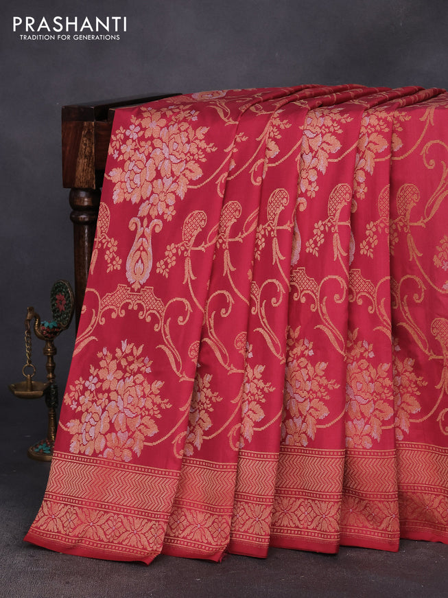 Pure banarasi uppada silk saree maroon with allover silver & gold zari weaves and zari woven border