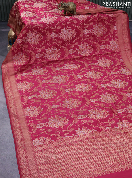 Pure banarasi uppada silk saree maroon with allover silver & gold zari weaves and zari woven border