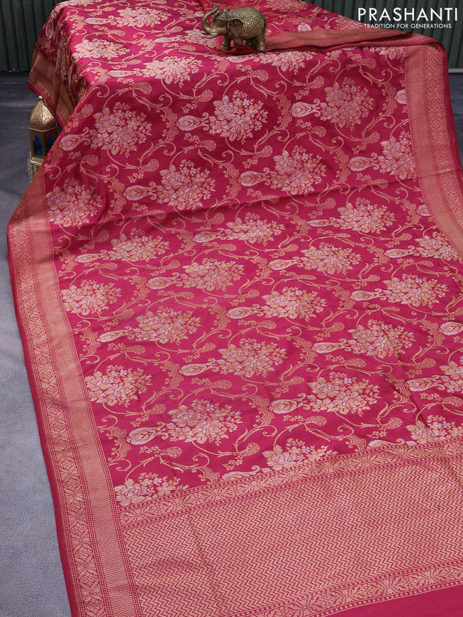 Pure banarasi uppada silk saree maroon with allover silver & gold zari weaves and zari woven border