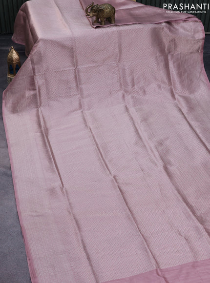 Pure banarasi uppada silk saree pastel pink with allover silver woven brocade weaves and silver zari woven border