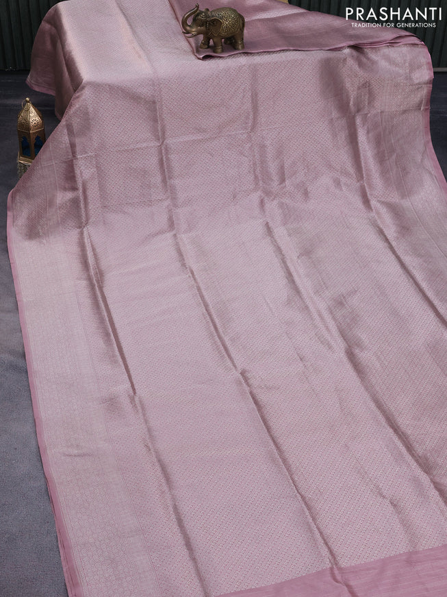 Pure banarasi uppada silk saree pastel pink with allover silver woven brocade weaves and silver zari woven border