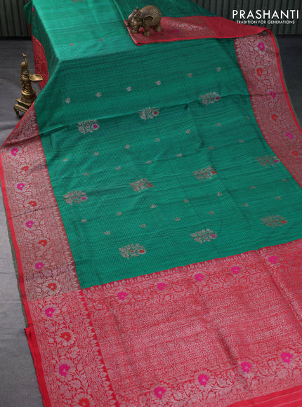 Banarasi handloom dupion silk saree green and red with thread & zari woven buttas and woven border