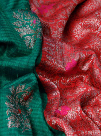 Banarasi handloom dupion silk saree green and red with thread & zari woven buttas and woven border