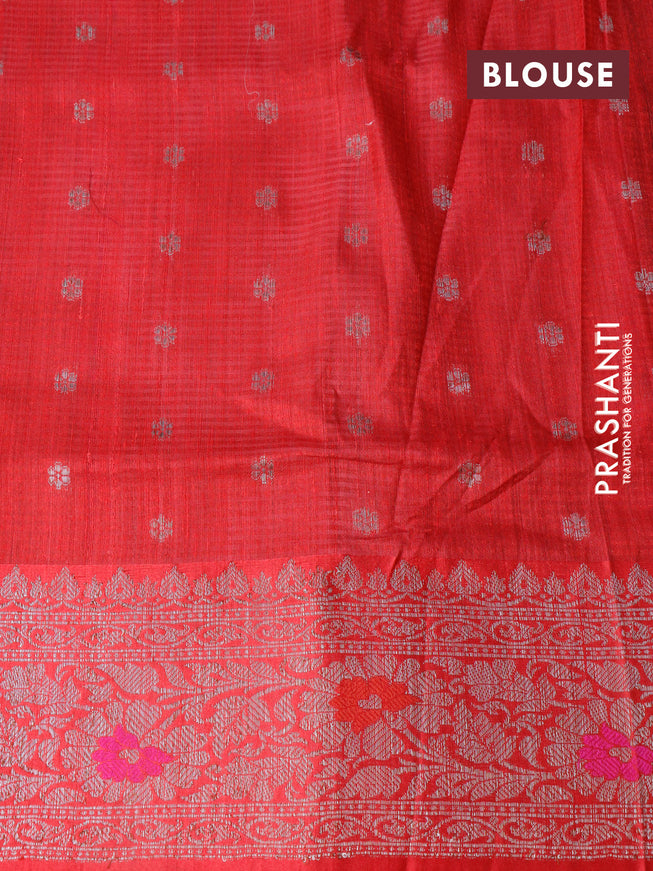 Banarasi handloom dupion silk saree green and red with thread & zari woven buttas and woven border