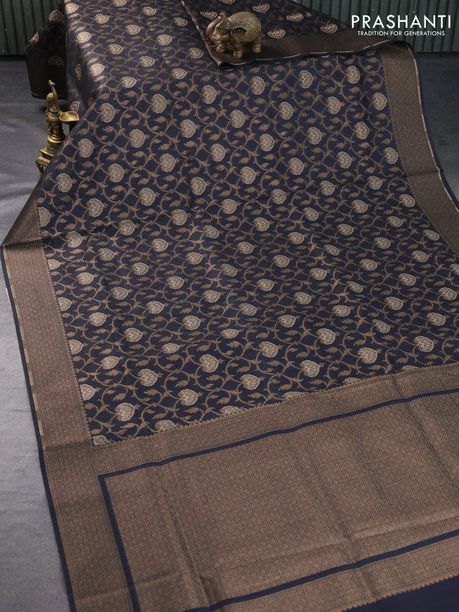 Banarasi handloom dupion silk saree elephant grey with allover thread & zari weaves and zari woven border