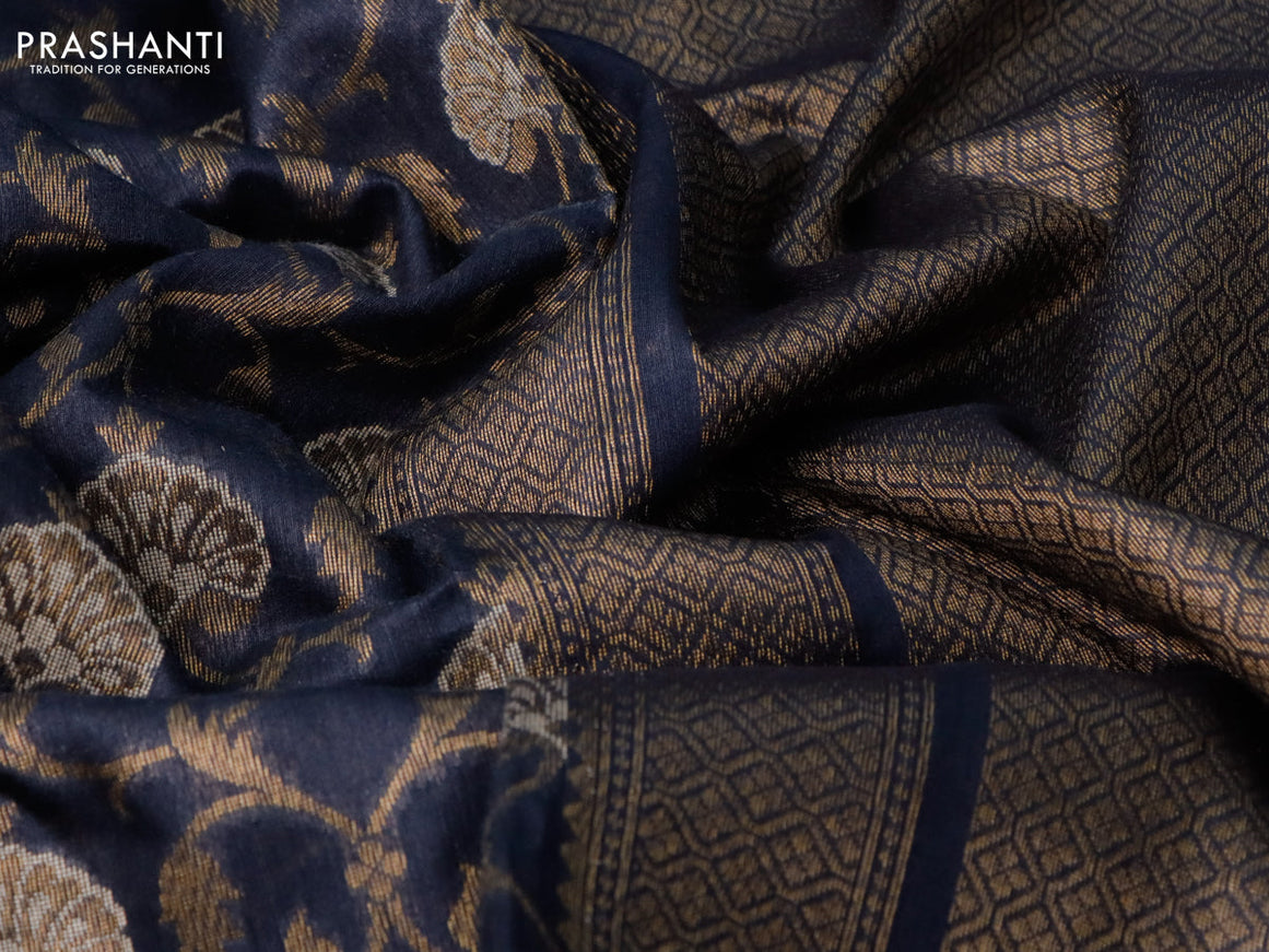 Banarasi handloom dupion silk saree elephant grey with allover thread & zari weaves and zari woven border