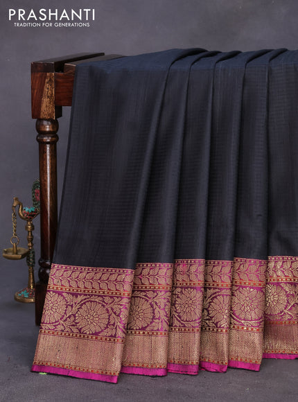 Banarasi handloom dupion silk saree black and purple with thread & zari woven paisley buttas and floral zari woven border