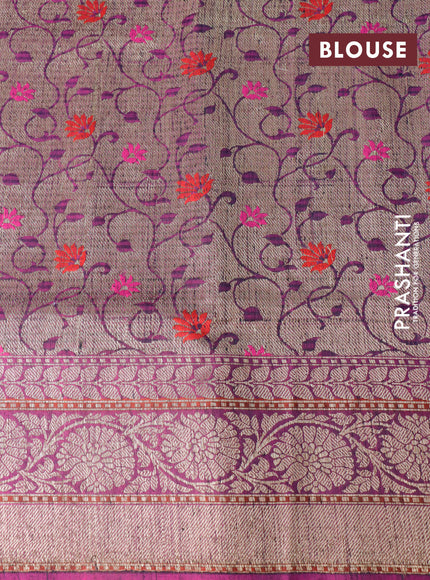 Banarasi handloom dupion silk saree black and purple with thread & zari woven paisley buttas and floral zari woven border