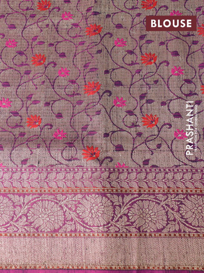 Banarasi handloom dupion silk saree black and purple with thread & zari woven paisley buttas and floral zari woven border