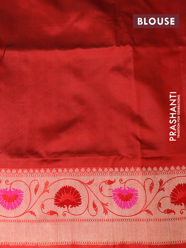 Banarasi handloom dupion silk saree grey and red with zari woven buttas and zari woven paithani border