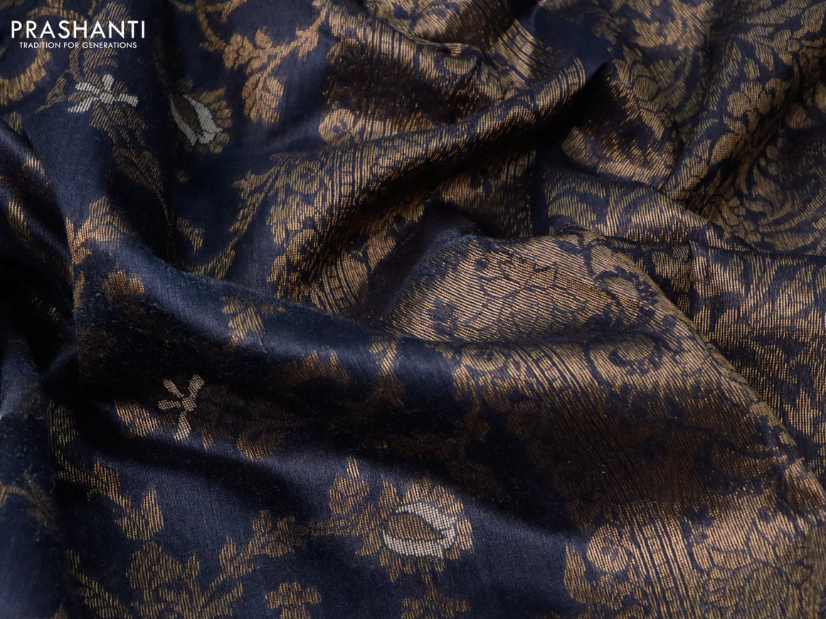 Banarasi handloom dupion silk saree black with allover floral zari weaves and zari woven border