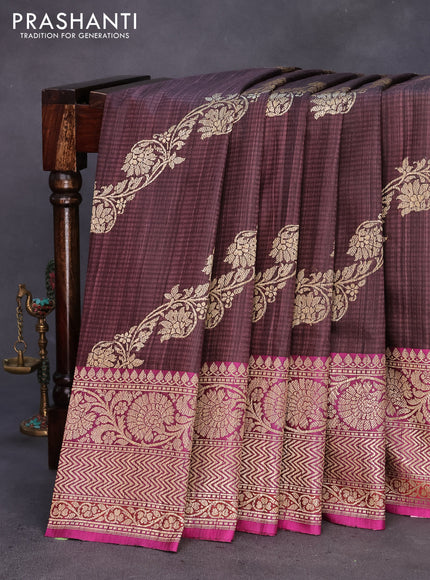 Banarasi handloom dupion silk saree rosy brown and magenta pink with allover thread & zari weaves and zari woven border