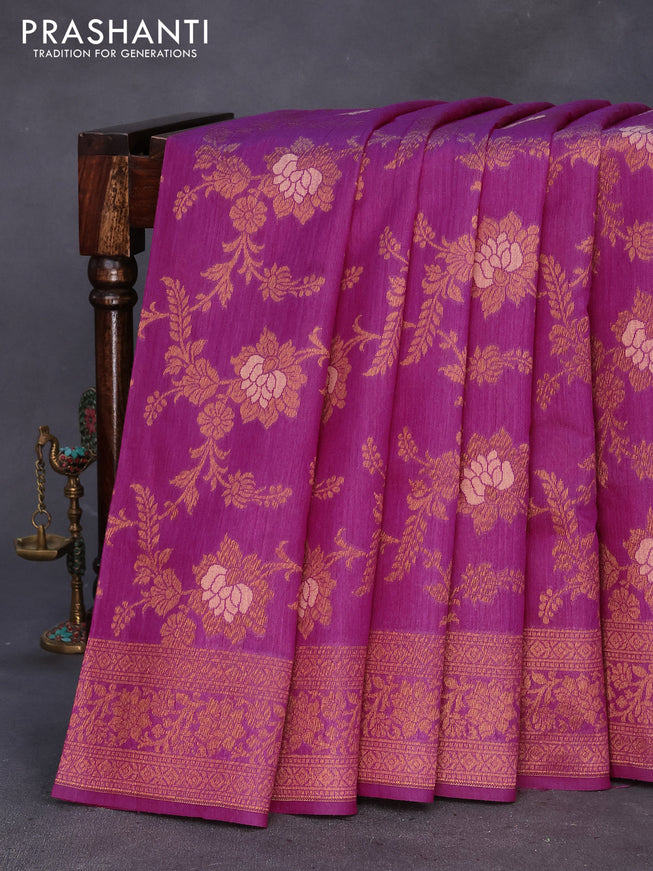 Banarasi handloom dupion silk saree magenta pink with allover thread & zari woven floral weaves and zari woven border