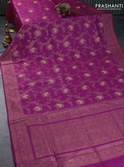 Banarasi handloom dupion silk saree magenta pink with allover thread & zari woven floral weaves and zari woven border