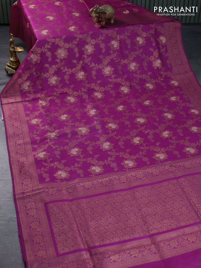 Banarasi handloom dupion silk saree magenta pink with allover thread & zari woven floral weaves and zari woven border