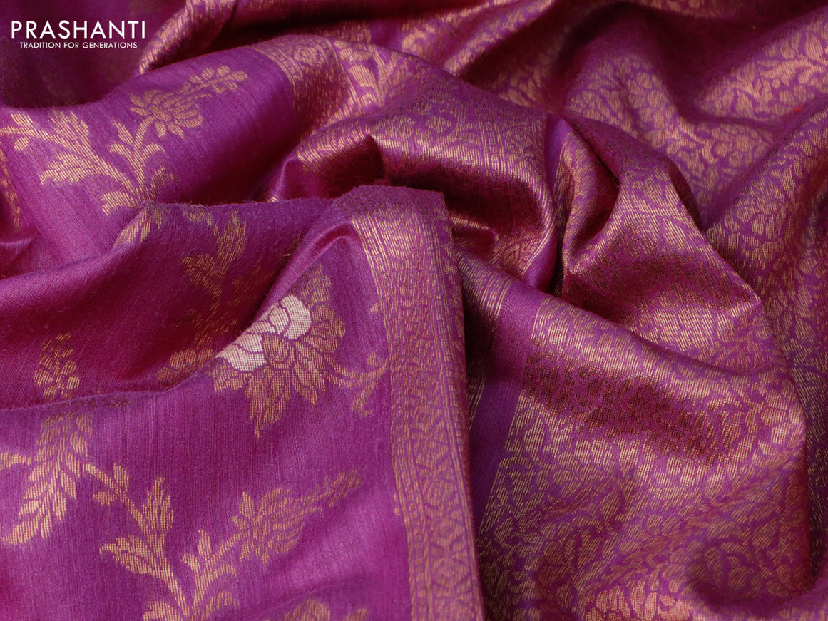 Banarasi handloom dupion silk saree magenta pink with allover thread & zari woven floral weaves and zari woven border