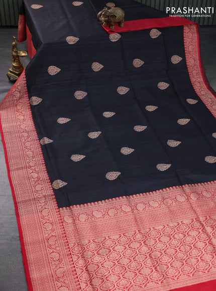 Banarasi handloom dupion silk saree black and red with zari woven buttas and rich zari wove border