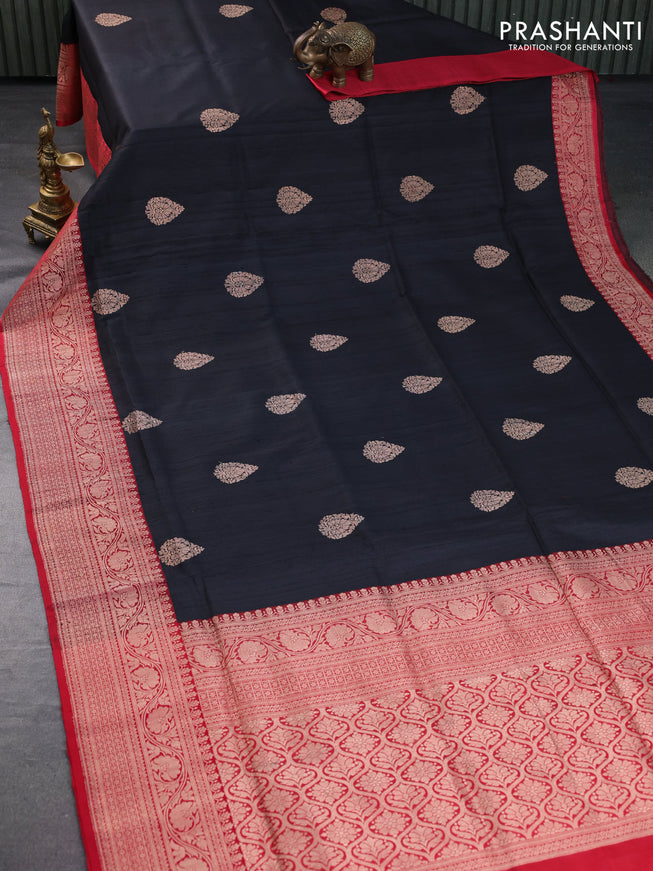 Banarasi handloom dupion silk saree black and red with zari woven buttas and rich zari wove border