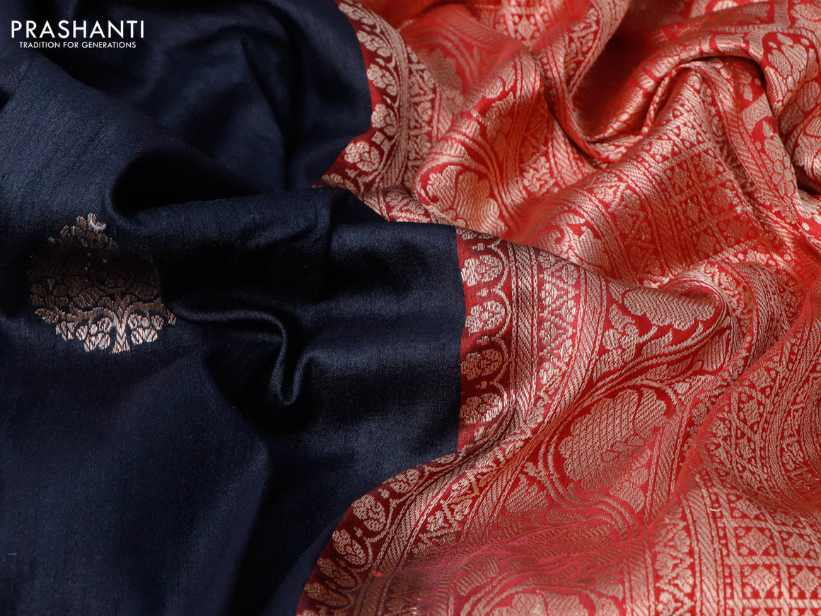 Banarasi handloom dupion silk saree black and red with zari woven buttas and rich zari wove border