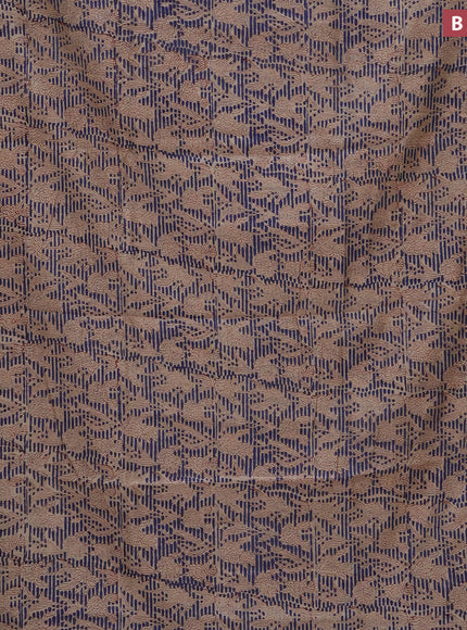 Chanderi bagru saree beige and blue with allover prints and small zari woven border