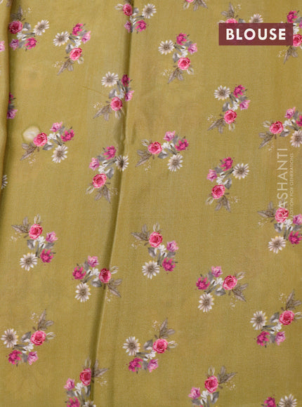 Pure mysore crepe silk saree green shade with allover floral digital prints and simple border