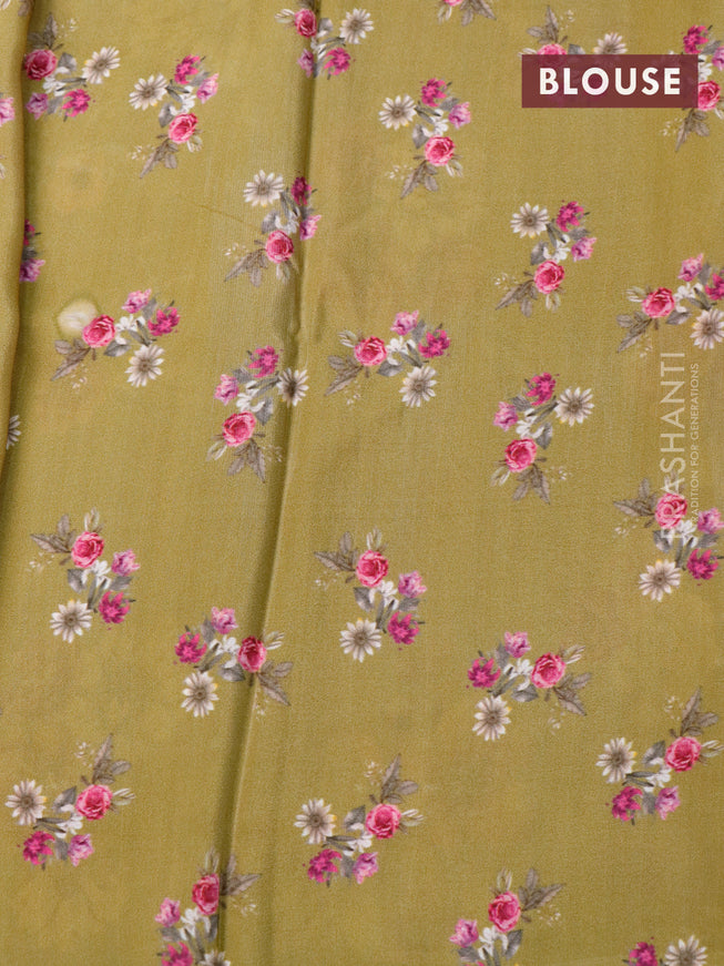 Pure mysore crepe silk saree green shade with allover floral digital prints and simple border