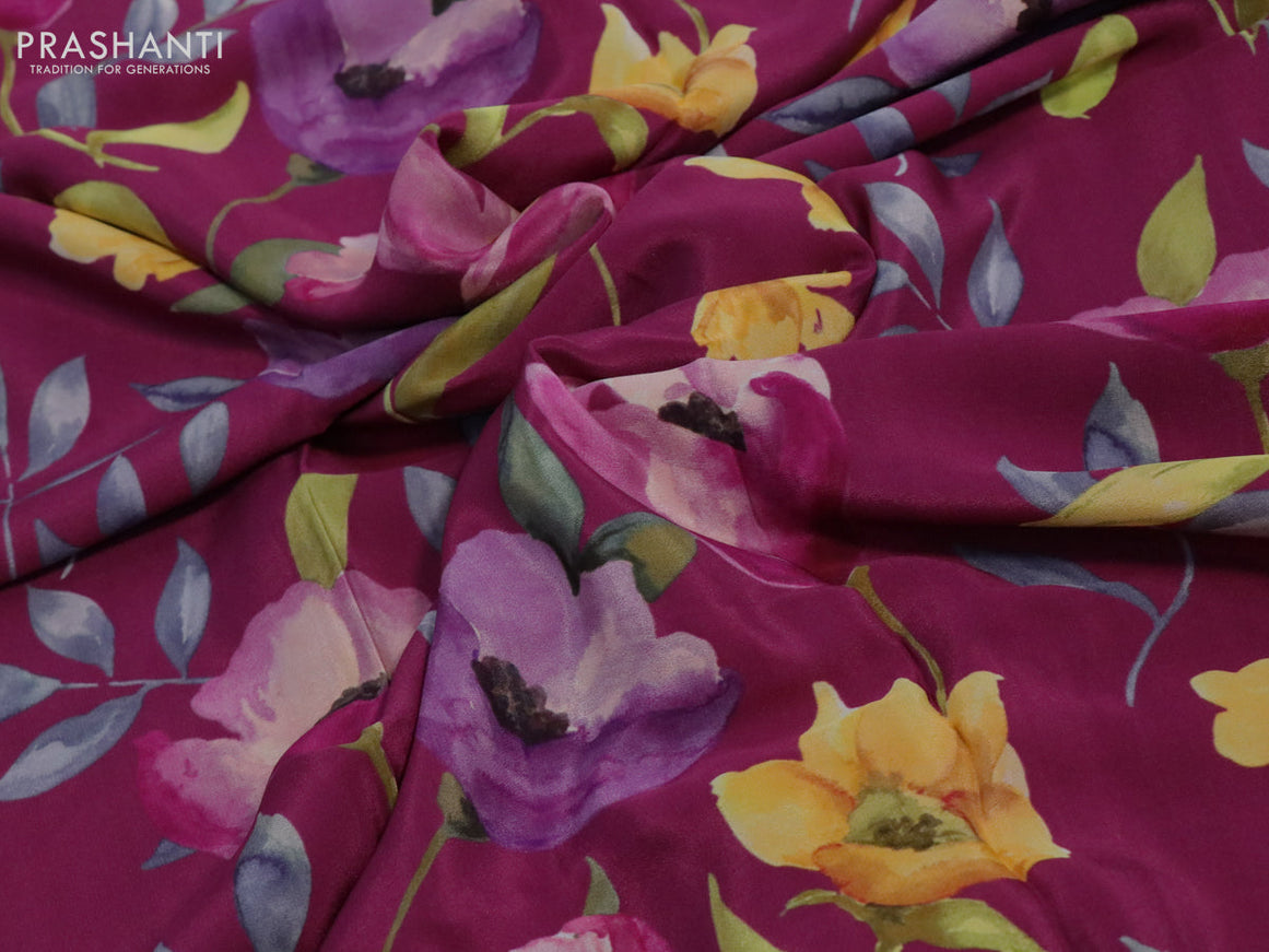 Pure mysore crepe silk saree magenta pink with allover floral digital prints in borderless style