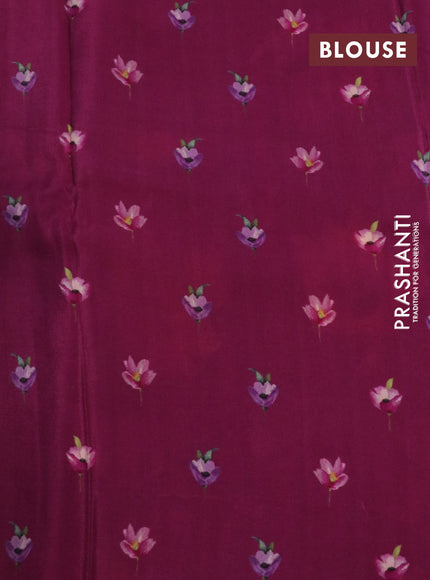 Pure mysore crepe silk saree magenta pink with allover floral digital prints in borderless style