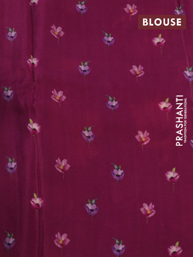 Pure mysore crepe silk saree magenta pink with allover floral digital prints in borderless style