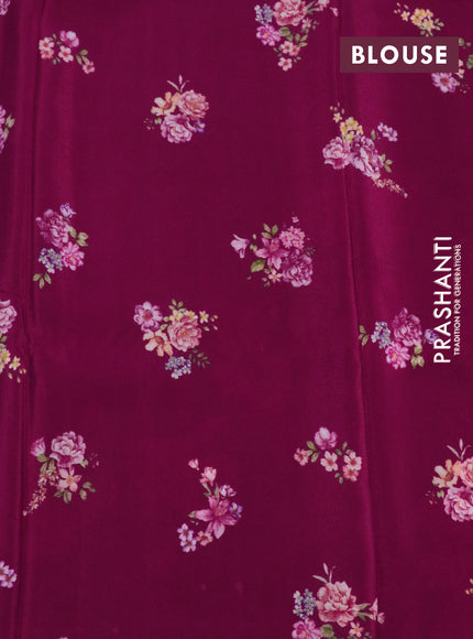 Pure mysore crepe silk saree dark pink with allover floral digital prints in borderless style