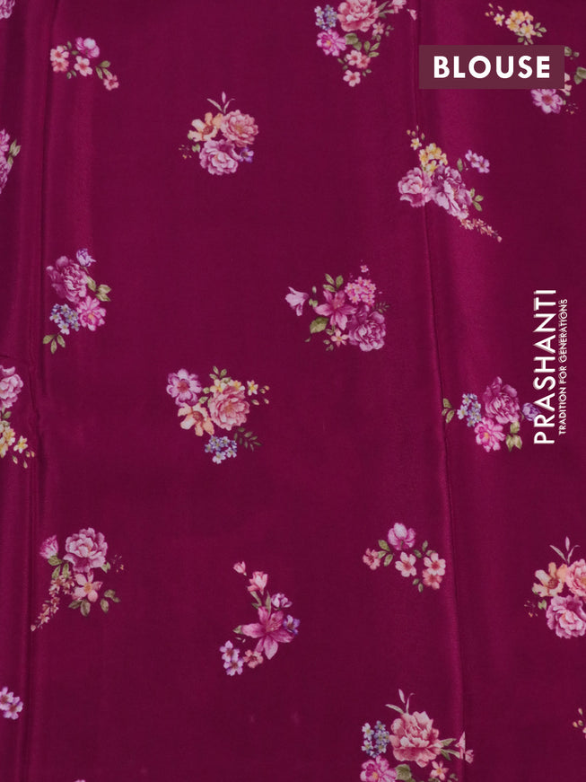 Pure mysore crepe silk saree dark pink with allover floral digital prints in borderless style