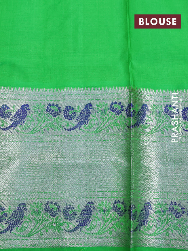 Venkatagiri silk saree red and parrot green with zari woven buttas and long silver zari woven paithani border