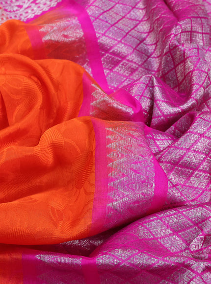 Venkatagiri silk saree orange and pink with allover self emboss and silver zari woven paithani border