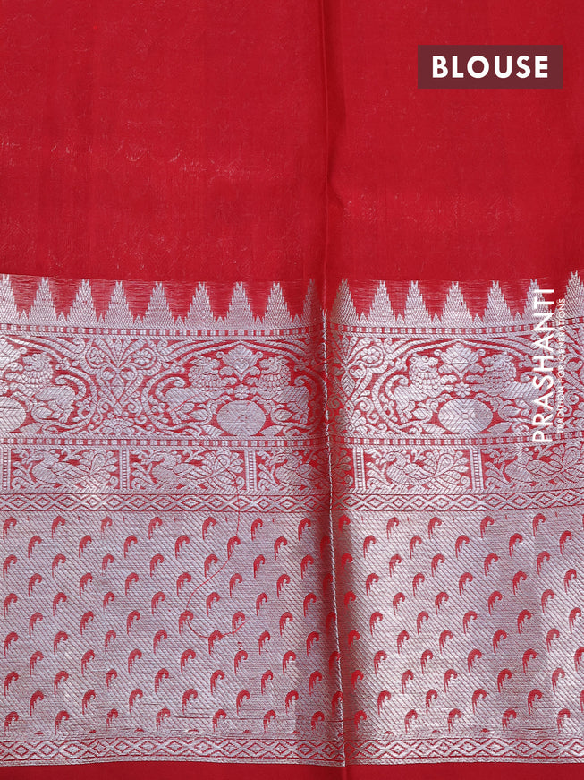 Venkatagiri silk saree teal green shade and red with allover silver zari woven buttas and long rich silver zari woven border