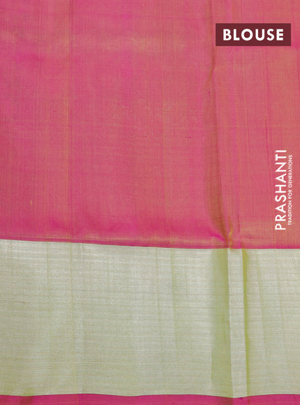 Venkatagiri silk saree dual shade of orange and dual shade of pink with allover silver zari woven buttas and silver zari woven border