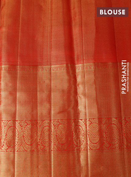 Pure kanchipuram tissue silk saree multi colour and red with allover thread & zari woven brocade weaves and long rich zari woven border