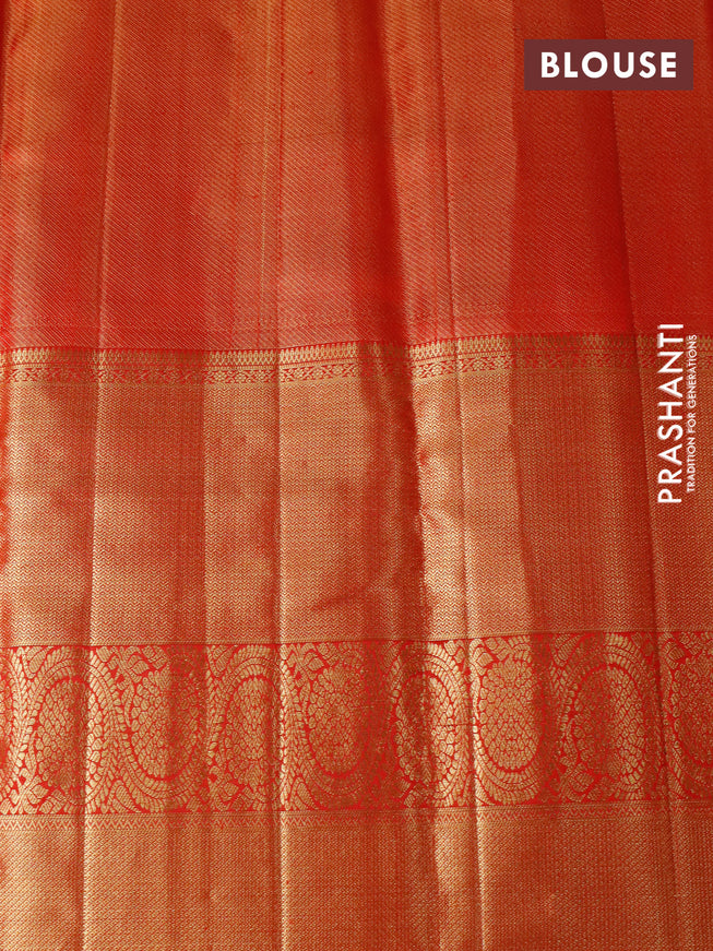 Pure kanchipuram tissue silk saree multi colour and red with allover thread & zari woven brocade weaves and long rich zari woven border