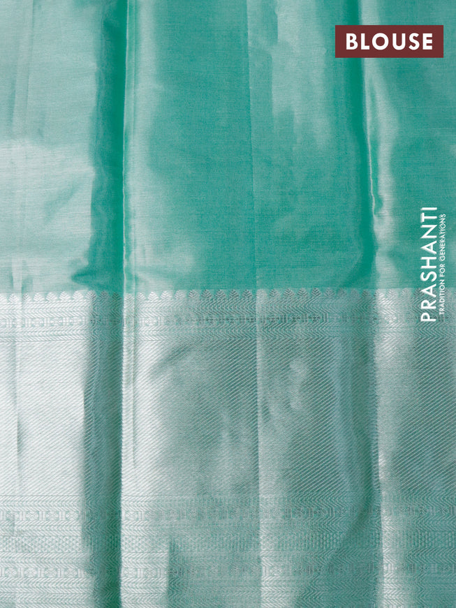 Pure kanchipuram tissue silk saree pastel green with allover silver zari woven brocade weaves and long silver zari woven border