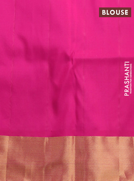 Pure kanchipuram silk saree cream and pink with allover thread weaves and long rich zari woven border