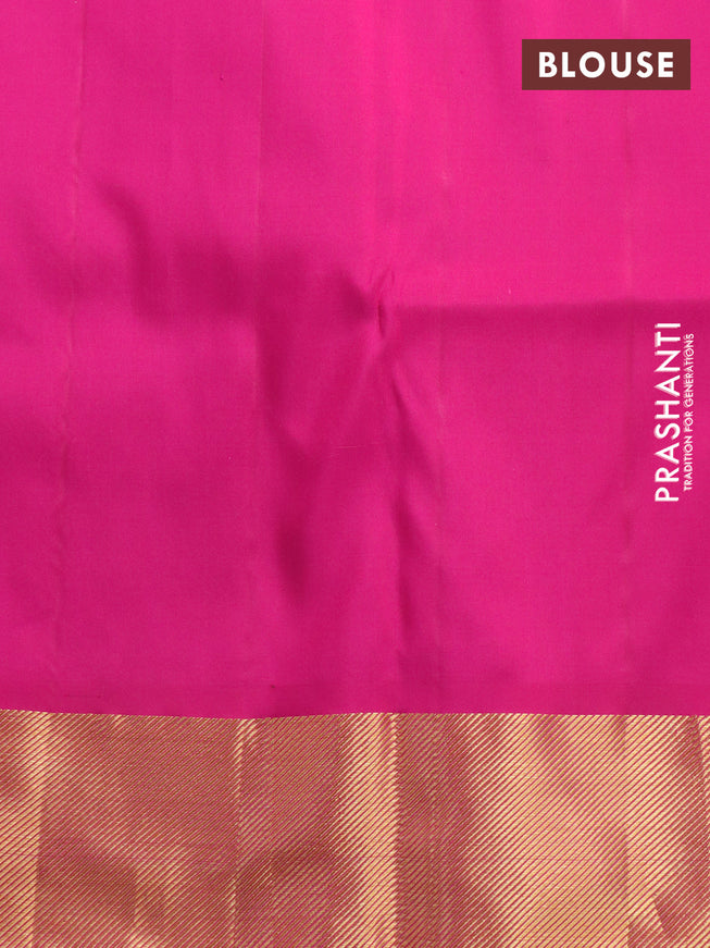 Pure kanchipuram silk saree cream and pink with allover thread weaves and long rich zari woven border