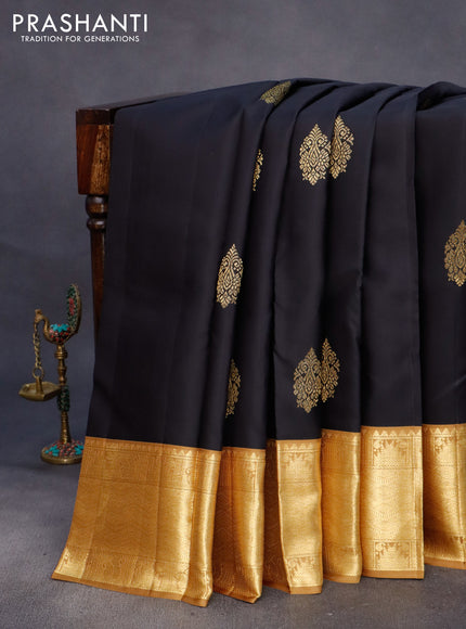 Pure kanchipuram silk saree black and khaki shade with zari woven buttas and rich zari woven border