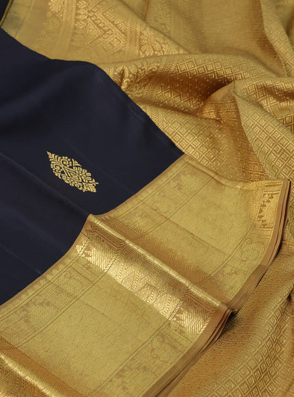 Pure kanchipuram silk saree black and khaki shade with zari woven buttas and rich zari woven border